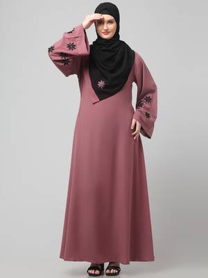 flowers embboidery at sleeve and hijab a line flare at bottom abaya with hijab 3