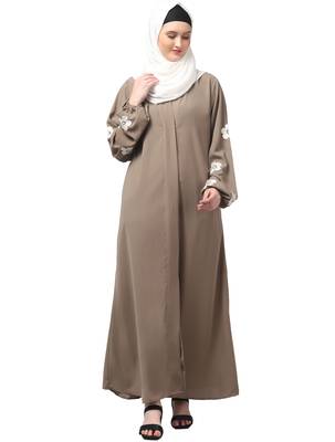 flowers embboidery at sleeve and hijab a line flare at bottom abaya with hijab 1