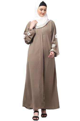 flowers embboidery at sleeve and hijab a line flare at bottom abaya with hijab