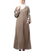 flowers embboidery at sleeve and hijab a line flare at bottom abaya with hijab