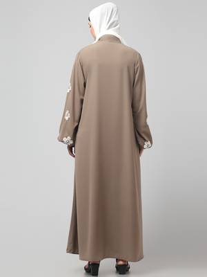flowers embboidery at sleeve and hijab a line flare at bottom abaya with hijab 2