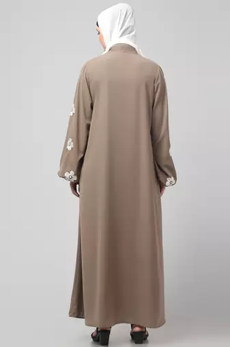 flowers embboidery at sleeve and hijab a line flare at bottom abaya with hijab
