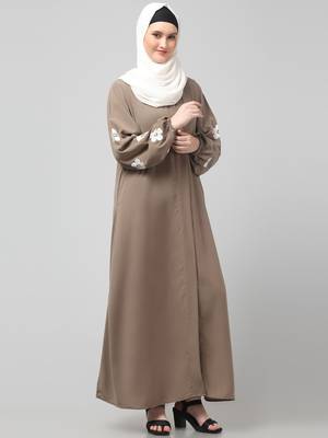 flowers embboidery at sleeve and hijab a line flare at bottom abaya with hijab 4