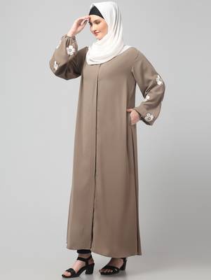 flowers embboidery at sleeve and hijab a line flare at bottom abaya with hijab 5