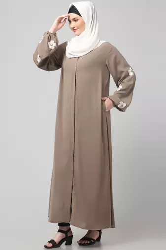 flowers embboidery at sleeve and hijab a line flare at bottom abaya with hijab