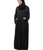 sleeves ,black and bottom hand embroidered front open abaya with hijab