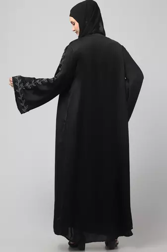 both front shoulder to bottom , sleeves and hijab hand embroidered with inner cardigan style abaya with hijab