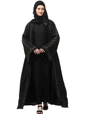 both front shoulder to bottom , sleeves and hijab hand embroidered with inner cardigan style abaya with hijab 1