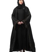 both front shoulder to bottom , sleeves and hijab hand embroidered with inner cardigan style abaya with hijab