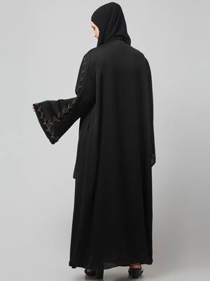 both front shoulder to bottom , sleeves and hijab hand embroidered with inner cardigan style abaya with hijab 2