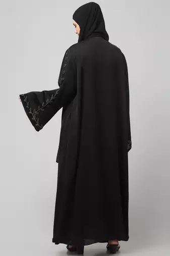 both front shoulder to bottom , sleeves and hijab hand embroidered with inner cardigan style abaya with hijab