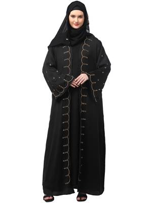 both front shoulder to bottom , sleeves and hijab stone hand embroidered with inner cardigan style abaya with hijab 1