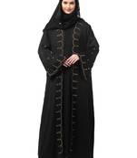 both front shoulder to bottom , sleeves and hijab stone hand embroidered with inner cardigan style abaya with hijab