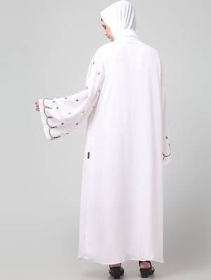 both front shoulder to bottom , sleeves and hijab stone hand embroidered with inner cardigan style abaya with hijab 2