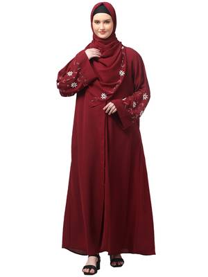 sleeves hand embrodery front open dubai style abaya with embroidered nida hijab 1