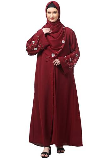 sleeves hand embrodery front open dubai style abaya with embroidered nida hijab