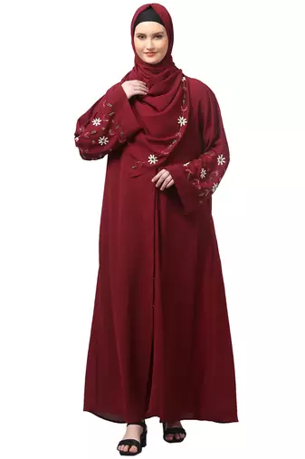 sleeves hand embrodery front open dubai style abaya with embroidered nida hijab