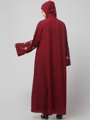 sleeves hand embrodery front open dubai style abaya with embroidered nida hijab 2