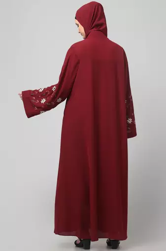 sleeves hand embrodery front open dubai style abaya with embroidered nida hijab