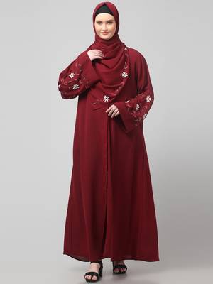 sleeves hand embrodery front open dubai style abaya with embroidered nida hijab 3