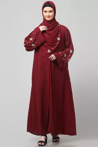 sleeves hand embrodery front open dubai style abaya with embroidered nida hijab
