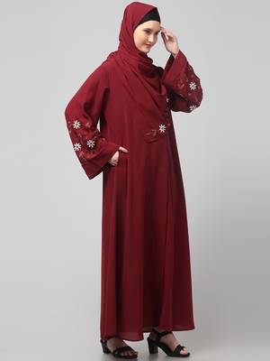 sleeves hand embrodery front open dubai style abaya with embroidered nida hijab 4