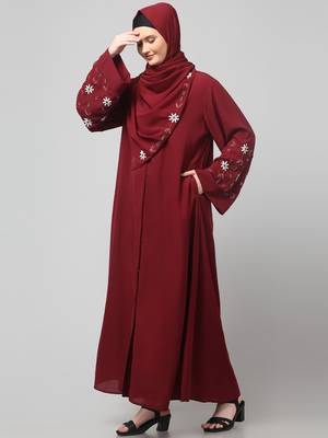sleeves hand embrodery front open dubai style abaya with embroidered nida hijab 5