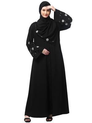sleeves hand embrodery front open dubai style abaya with embroidered nida hijab 1