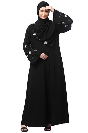 sleeves hand embrodery front open dubai style abaya with embroidered nida hijab