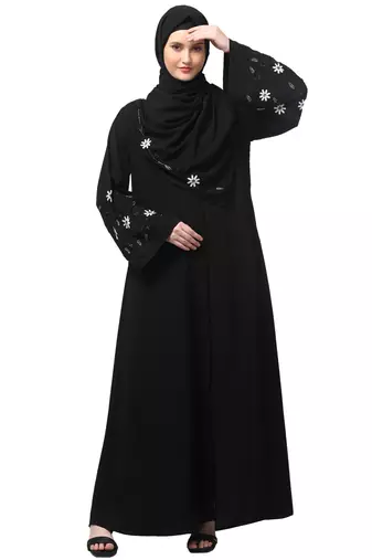 sleeves hand embrodery front open dubai style abaya with embroidered nida hijab