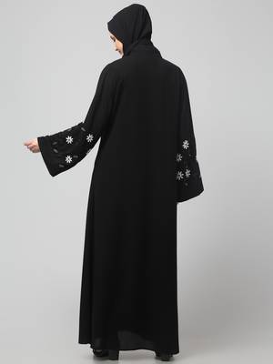 sleeves hand embrodery front open dubai style abaya with embroidered nida hijab 2