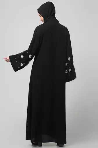sleeves hand embrodery front open dubai style abaya with embroidered nida hijab
