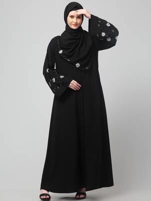 sleeves hand embrodery front open dubai style abaya with embroidered nida hijab 3