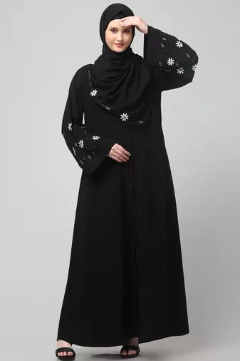 sleeves hand embrodery front open dubai style abaya with embroidered nida hijab