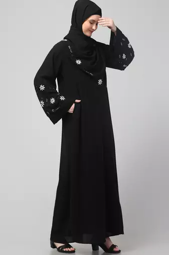 sleeves hand embrodery front open dubai style abaya with embroidered nida hijab