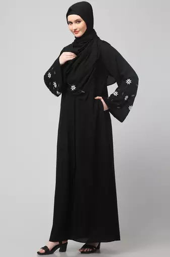 sleeves hand embrodery front open dubai style abaya with embroidered nida hijab