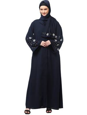 sleeves hand embrodery front open dubai style abaya with embroidered nida hijab 1