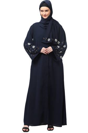 sleeves hand embrodery front open dubai style abaya with embroidered nida hijab