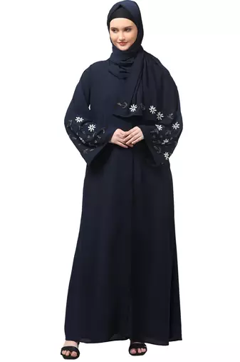 sleeves hand embrodery front open dubai style abaya with embroidered nida hijab