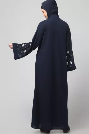 sleeves hand embrodery front open dubai style abaya with embroidered nida hijab