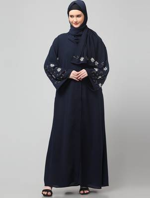 sleeves hand embrodery front open dubai style abaya with embroidered nida hijab 3