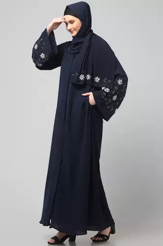 sleeves hand embrodery front open dubai style abaya with embroidered nida hijab