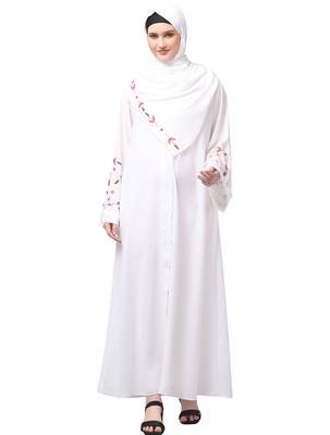 sleeves hand embrodery front open dubai style abaya with embroidered nida hijab 1