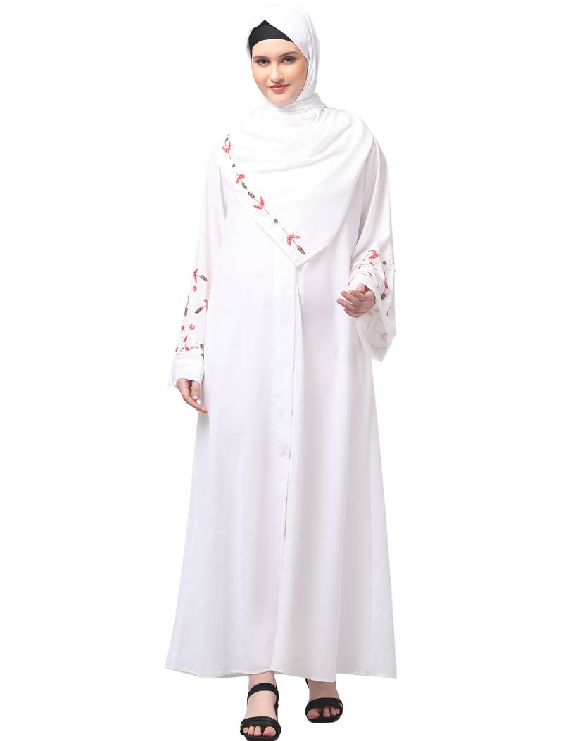 sleeves hand embrodery front open dubai style abaya with embroidered nida hijab