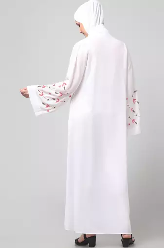 sleeves hand embrodery front open dubai style abaya with embroidered nida hijab