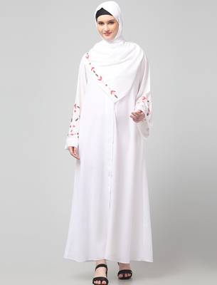 sleeves hand embrodery front open dubai style abaya with embroidered nida hijab 3