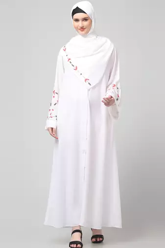 sleeves hand embrodery front open dubai style abaya with embroidered nida hijab