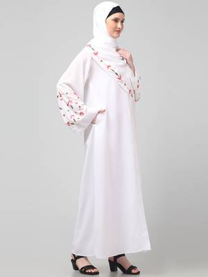 sleeves hand embrodery front open dubai style abaya with embroidered nida hijab 4