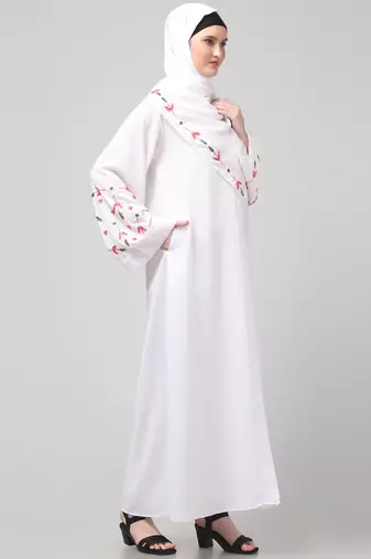 sleeves hand embrodery front open dubai style abaya with embroidered nida hijab