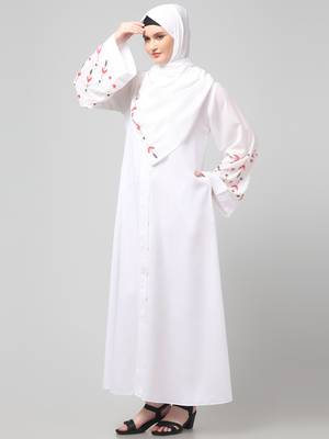 sleeves hand embrodery front open dubai style abaya with embroidered nida hijab 5